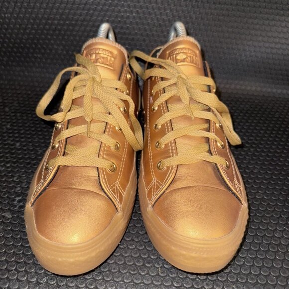 Converse All Star Chuck Taylor OX Leather Metallic Gold Sneakers Shoes Men’s 5.5 - Picture 2 of 8